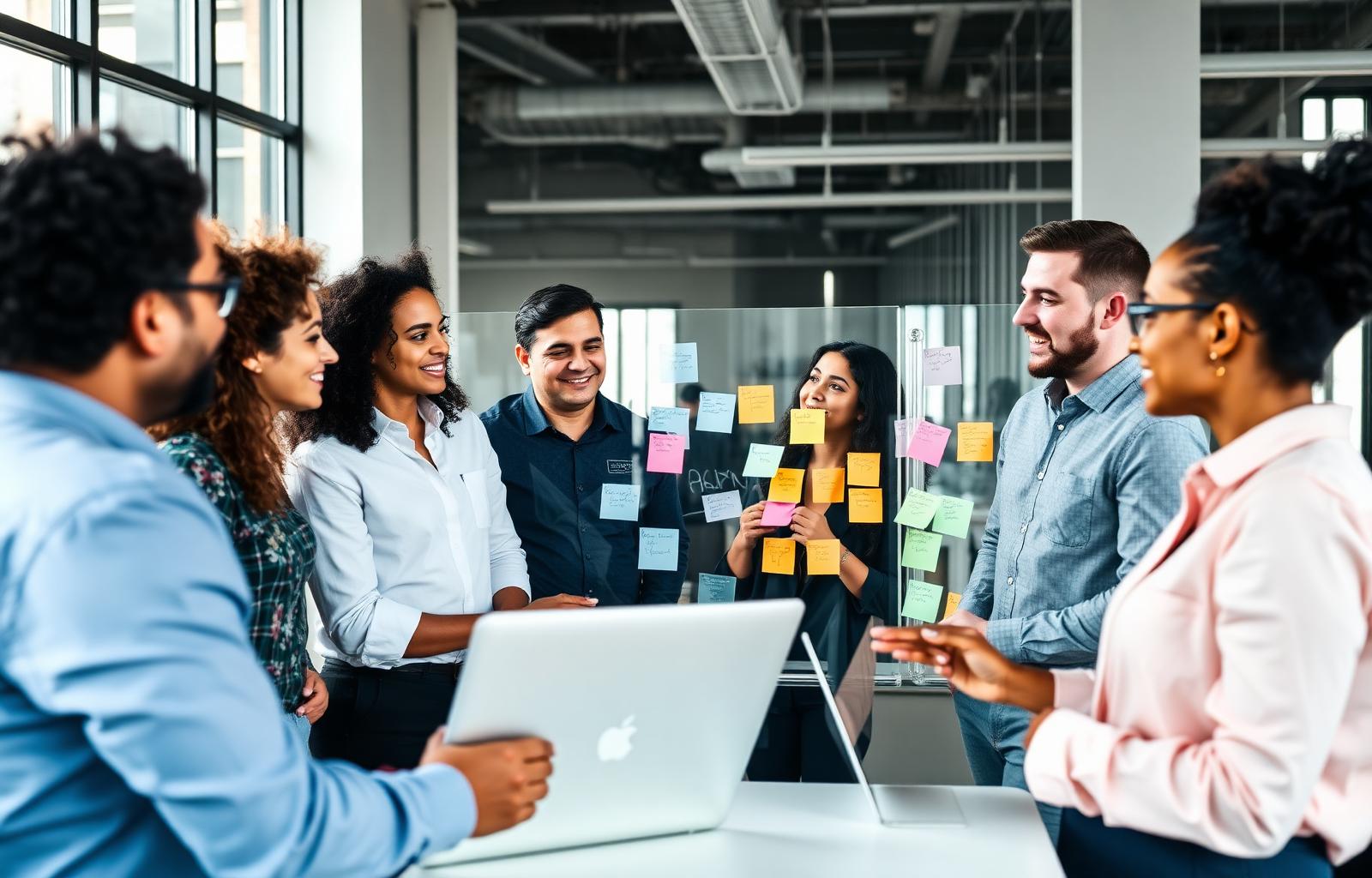 Diverse founders collaborating around a glass whiteboard in a modern Canadian startup office